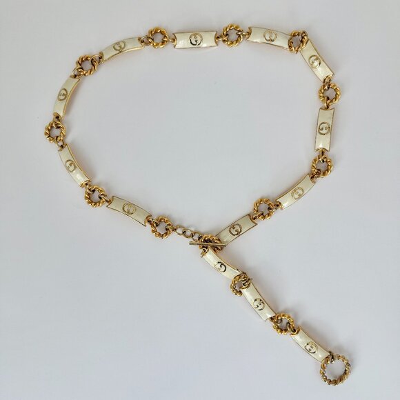 Gucci Jewelry - Vintage 1970s Gucci White Enamel Gold Chain Belt Necklace Italy 36”